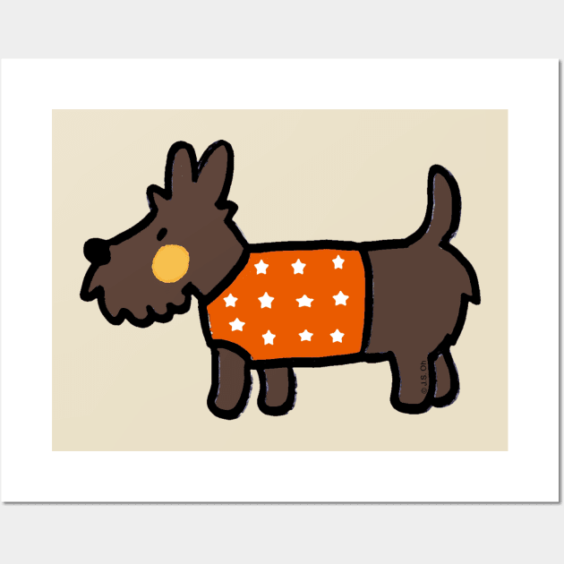 brown puppy in orange jumper Wall Art by cartoonygifts